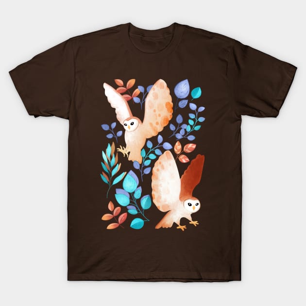 Tawny Barn Owls in Fairycore Forest T-Shirt by PerrinLeFeuvre